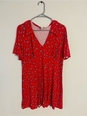 ASOS Red Floral V-Neck Dress with Blue and White Flowers